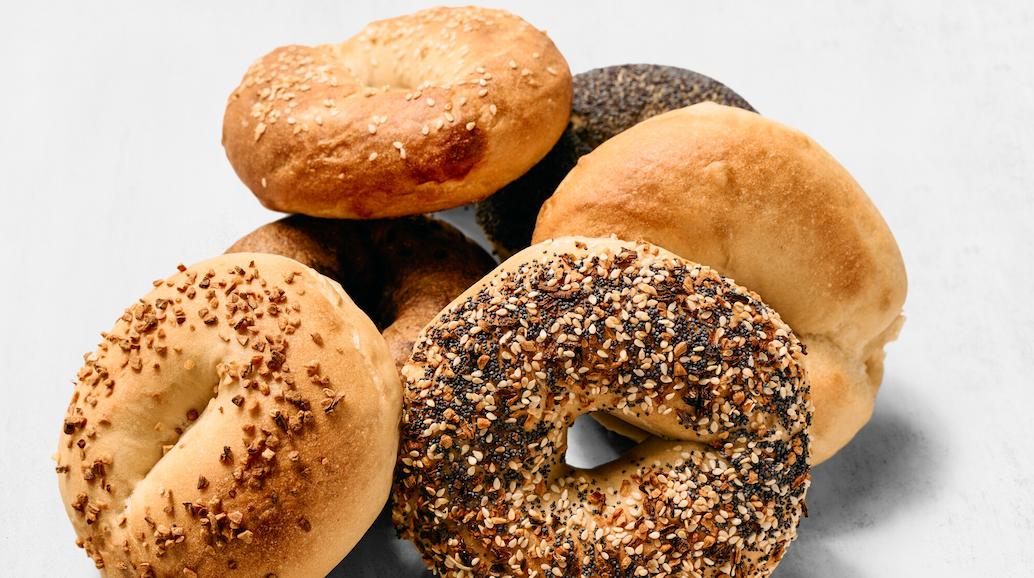 Assorted fresh baked kosher bagels at Benny's Bagels Dallas TX